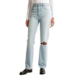Abercrombie & Fitch '90s Straight Ultra High Rise Light Destroy Jeans NWT 26/2R